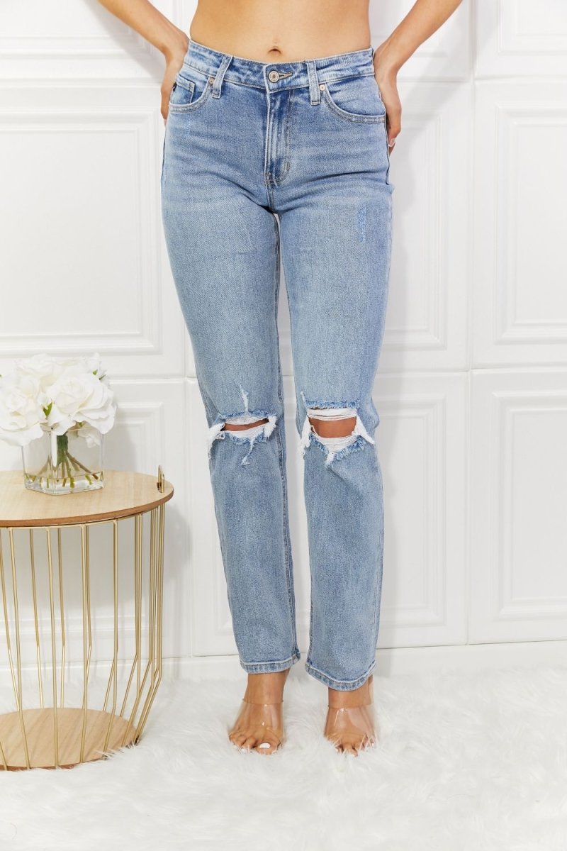 Kancan High Rise Distressed Slim Straight Jeans - Bottoms Sale